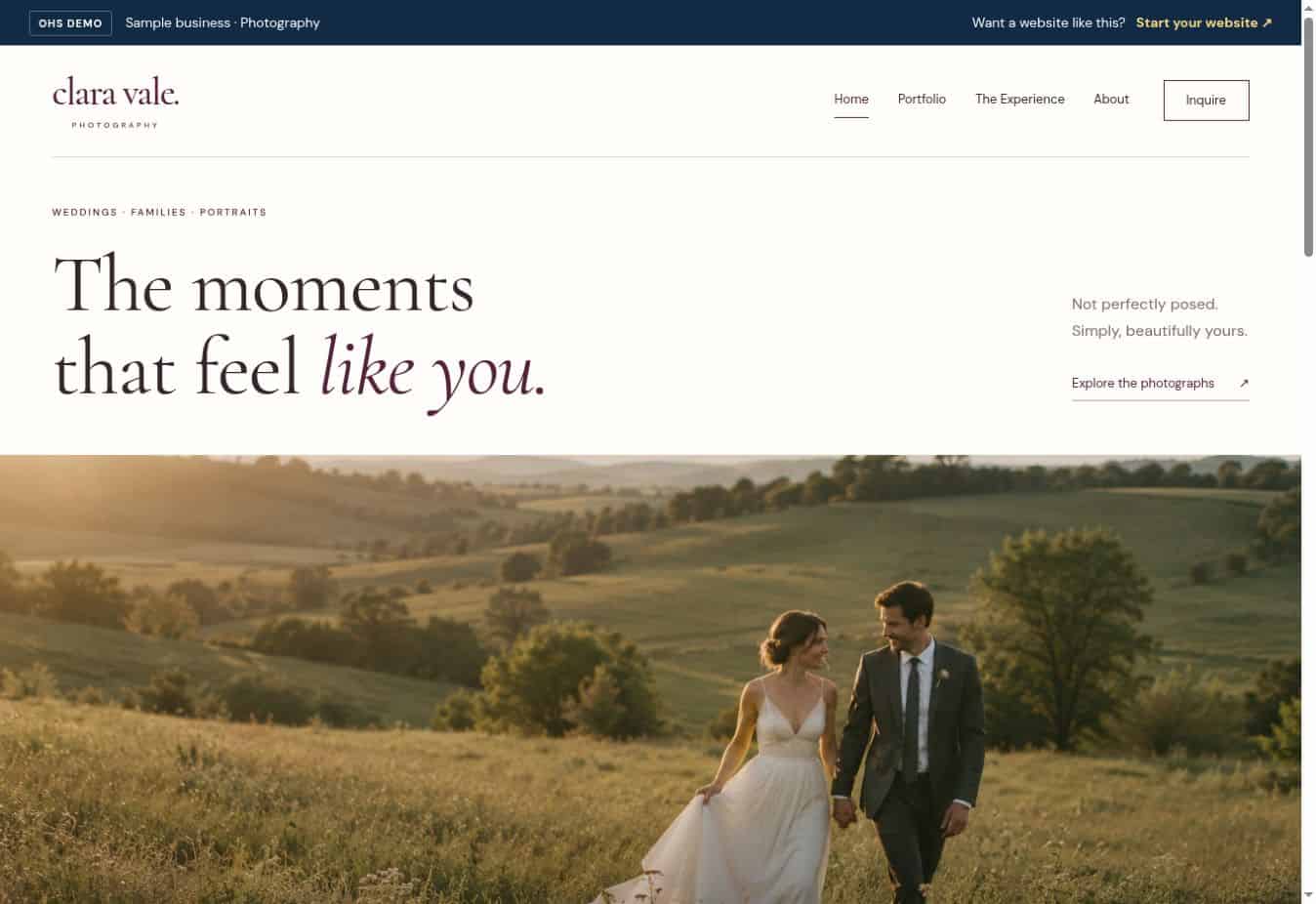 Clara Vale photography website demo by OHS Publishing