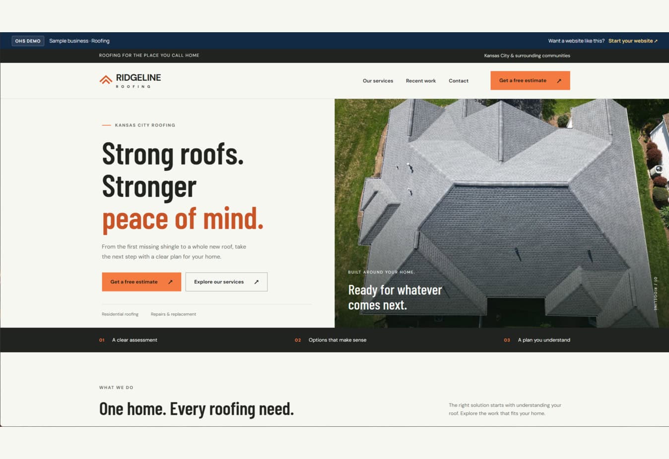 Ridgeline roofing website demo by OHS Publishing
