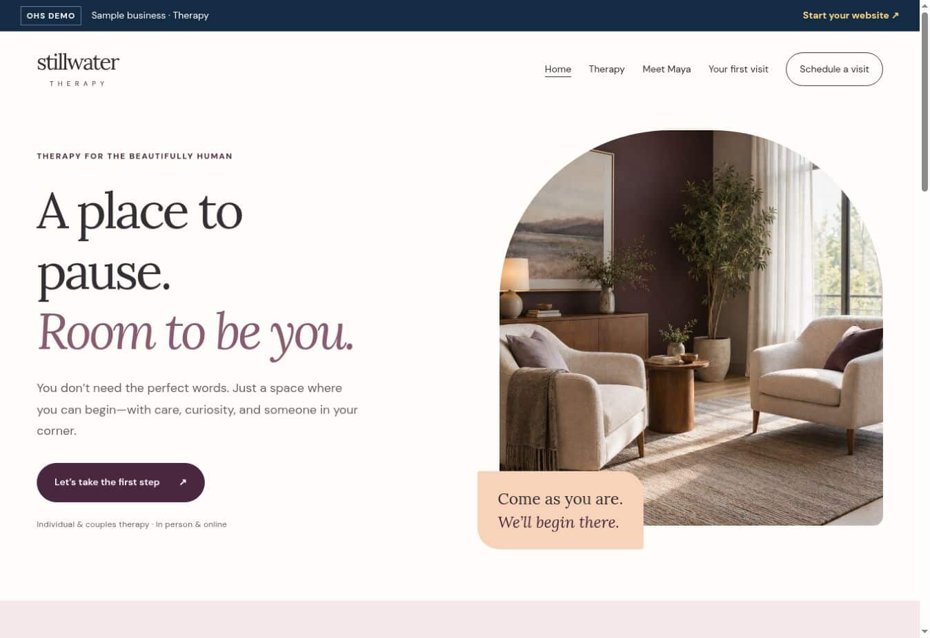 Stillwater Therapy website demo with sample online scheduling by OHS Publishing