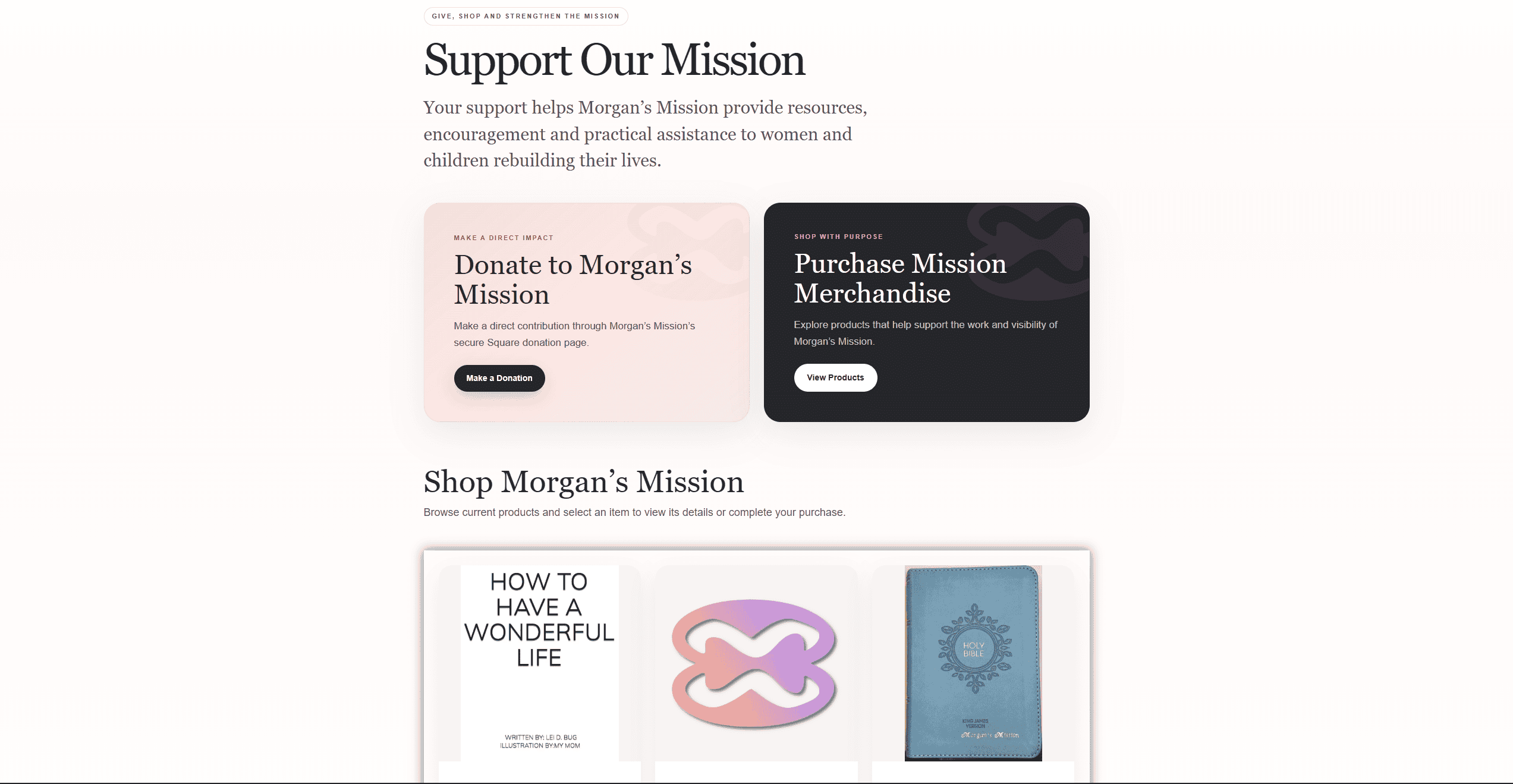 Morgan’s Mission mobile website layout