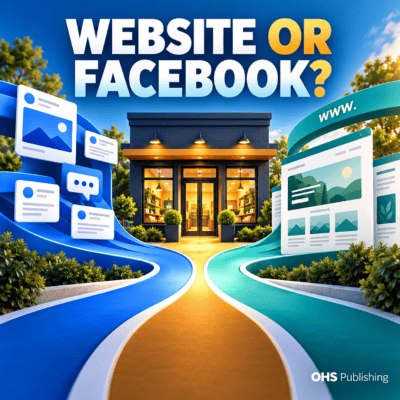 Comparison of website and Facebook page options for business online presence.
