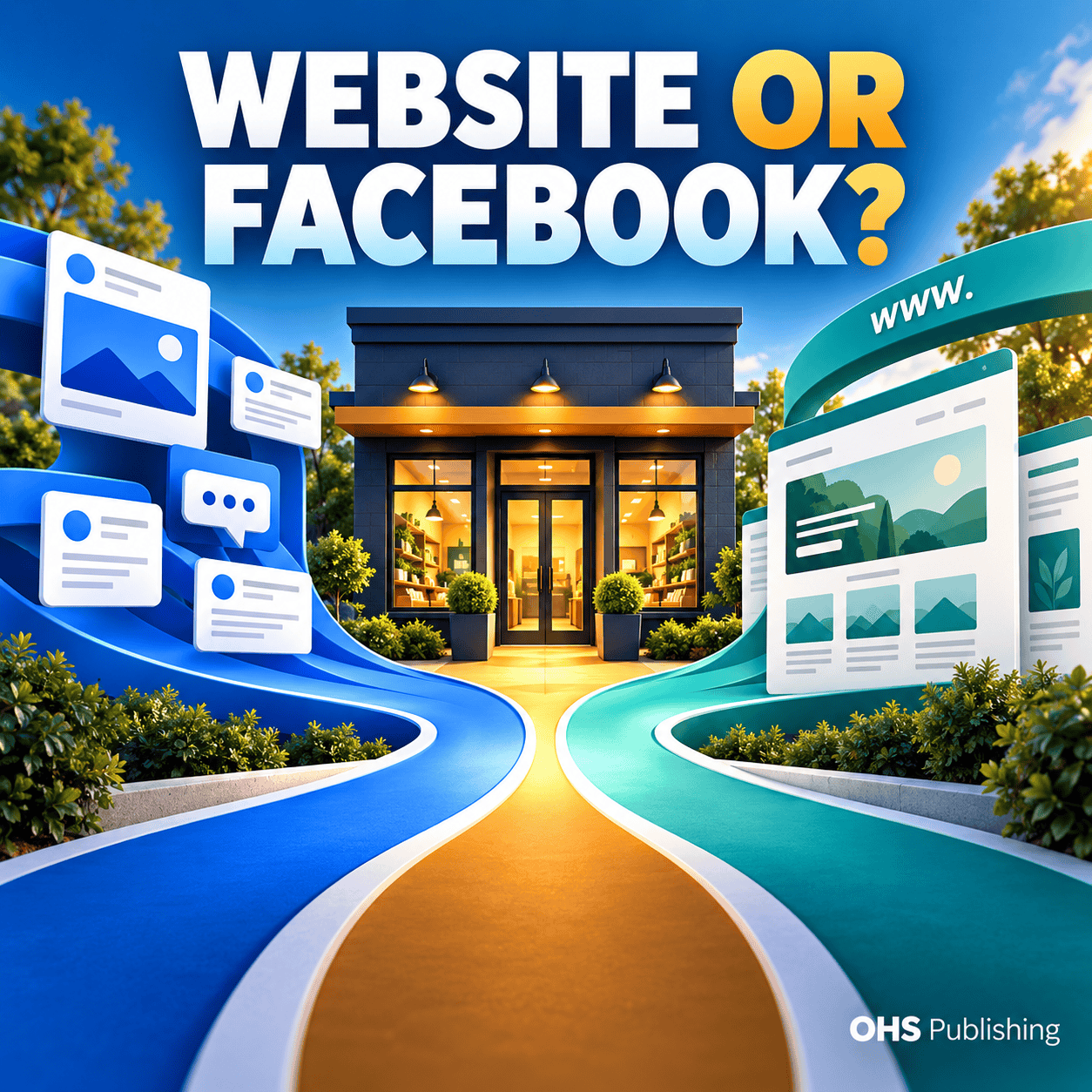 Comparison of website and Facebook page options for business online presence.
