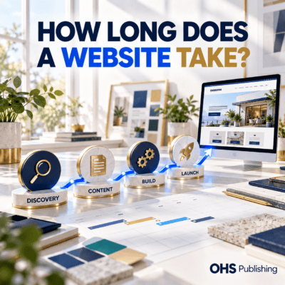 Steps to build a small business website with discovery, content, build, and launch phases.