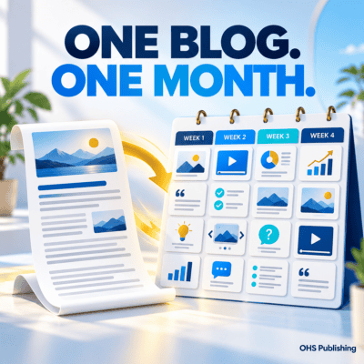 Visual guide to turning one blog post into a month of social media content.