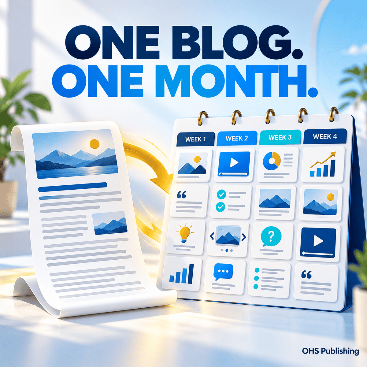Visual guide to turning one blog post into a month of social media content.