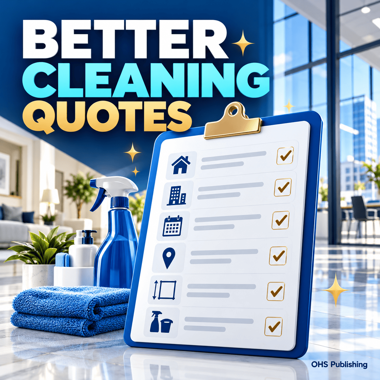 Cleaning service quote form with checklist in modern office setting.
