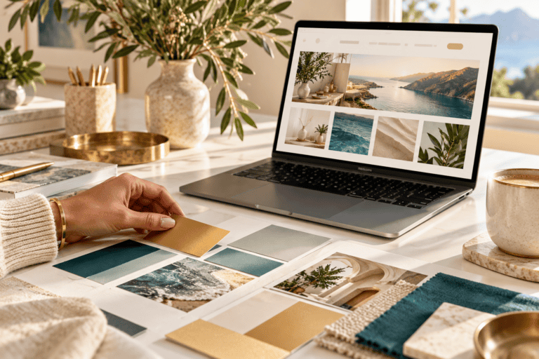 Designer choosing colors and imagery for a website refresh