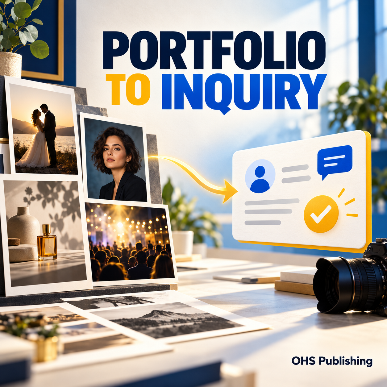 Photography portfolio galleries and professional images leading to a qualified client inquiry.